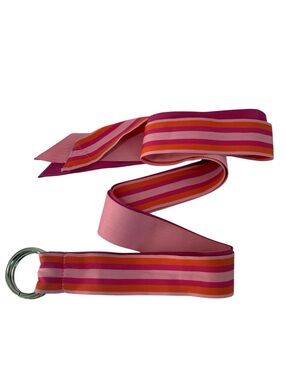 Triple Ribbon D Ring Belt Pink Striped 40” Preppy Adjustable Wide 1.5”